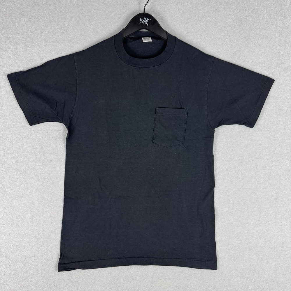 Vintage JC Penny T-Shirt Blank Pocket Short Sleeve Black XL Cotton USA 80s 90s
